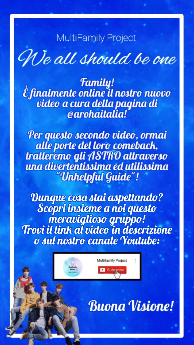 multifamilyita's tweet photo. Family! 💕
Finalmente il 2° video del Multifamily Project è stato rilasciato!
Correte a guardarlo se amate gli #ASTRO o se volete saperne di più a riguardo ♡
Link: https://t.co/9HvHsqFkk3
Speriamo vi piaccia ! ♡
#kpop #family #unhelpfulguide #whynot #weallshouldbeone https://t.co/WpYc7RofVF