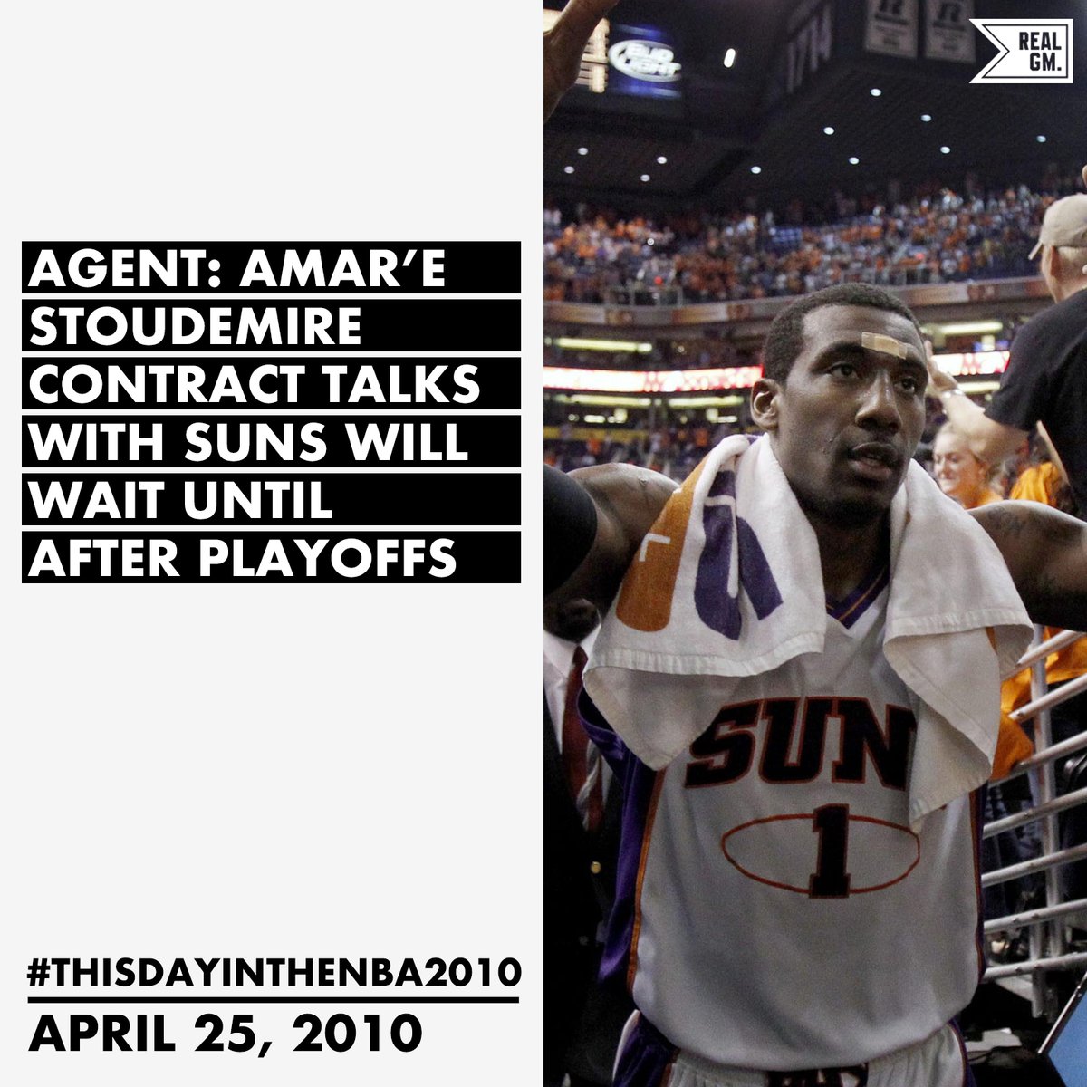  #ThisDayInTheNBA2010April 25, 2010Agent: Amare Stoudemire Contract Talks With Suns Will Wait Until After Playoffs  https://basketball.realgm.com/wiretap/203505/Agent-Amare-Stoudemire-Contract-Talks-With-Suns-Will-Wait-Until-After-Playoffs