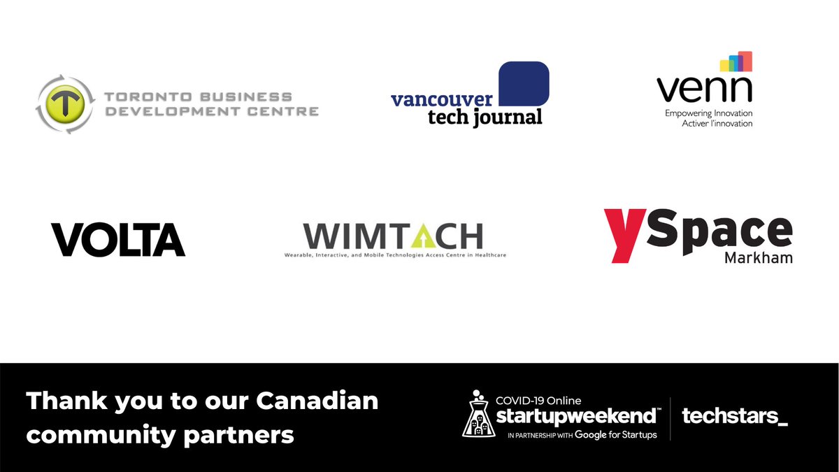 SWOnlineCanada's tweet photo. The first-ever, #Canada-wide @StartupWeekend is in full-swing! Thank you to our amazing group of community partners who helped bring innovators from across the country together. View the full list of partners here: https://t.co/l08w8JHjva #COVID19StartupWeekend #SWOnlineCanada https://t.co/DEgl9uB3F3