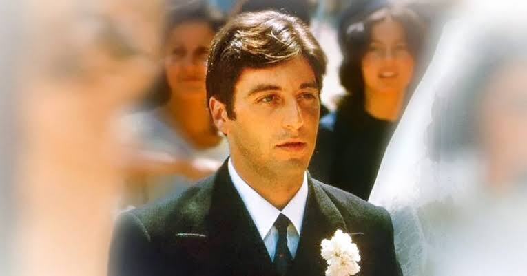 Here he's in Sicily, this is the scene of him getting married to Appolonia, his Sicilian wife. He's learning the history of his family, learning about his roots, the roots of the mafia, la cosa nostra. But he's still an innocent boy from NY who is caught in the family business.