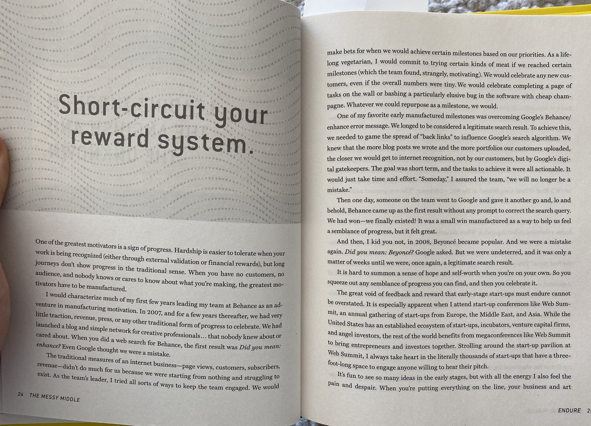 when there’s no end in sight, the long-term rewards we dream about aren’t enough to help us endure every day and keep the team together. instead, hack the reward system by defining the milestones and celebrating directional progress. reiterating the mission just not enough.