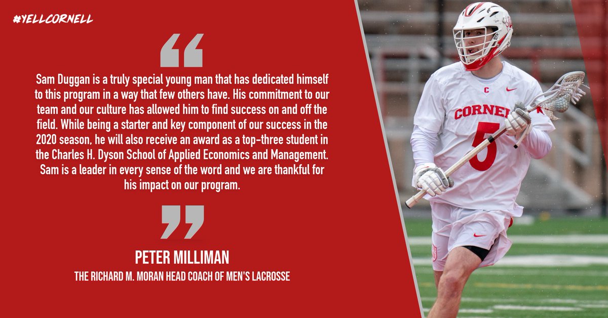 Sam Duggan was a key member of Cornell's defensive midfield, coming into his own as a senior. An Inside Lacrosse Media All-American in 2020, Duggan led the team in ground balls and ranked second in caused turnovers.  #YellCornell(: Dave Burbank/Cornell Athletics)