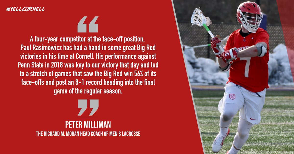 A go-to for the Big Red in the face-off circle, Paul Rasimowicz frequented the X over his career. He was named honorable mention All-Ivy as a sophomore and led the team in ground balls in two of the last three seasons.  #YellCornell (: Heather Nichols/Cornell Athletics)