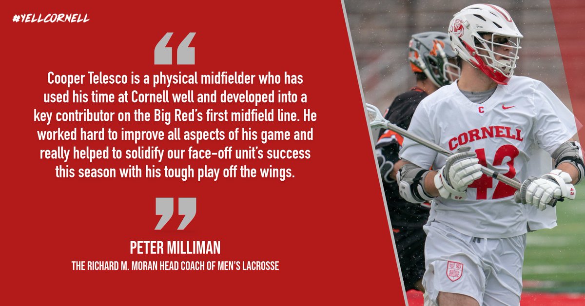 Cooper Telesco was an asset for Cornell at offensive midfield, entering the starting line-up as a senior. He made his presence known, notching a career-high four goals and a natural hat trick against UAlbany on Feb. 15.  #YellCornell (: Dave Burbank/Cornell Athletics)