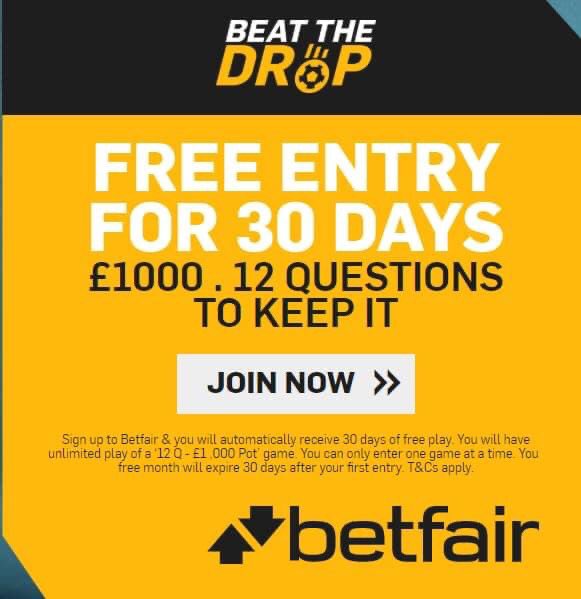 FootyUKBanter's tweet image. BEAT THE DROP FREE PLAY Click&amp;gt;&amp;gt; bit.ly/1000FREEGAME  play Beat the Drop,you will automatically receive 30 days of free play,Unlimited play of a 10 Q - £1,000 Pot game,Only enter 1 game at a time, UNITED KINGDOM &amp;amp; IRE, New Players,T&amp;amp;C's Apply,18+ gambleaware