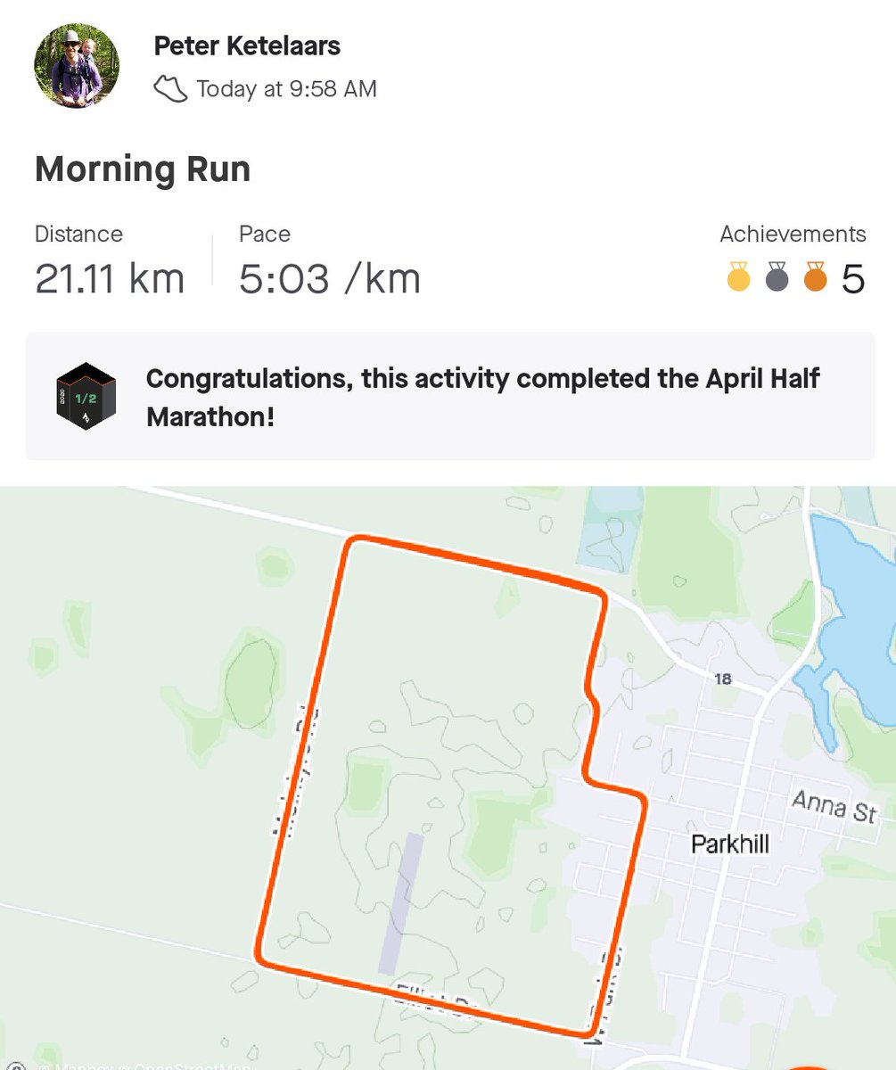tom_ketelaars's tweet photo. Ya @pketelaars what a finish! So proud of you brother! @ForestCityRaces Peter Ketelaars finishes his half marathon in the time of 1:46:27. Good job man! #SocialDistancing run :) https://t.co/AC2qpAdMWY