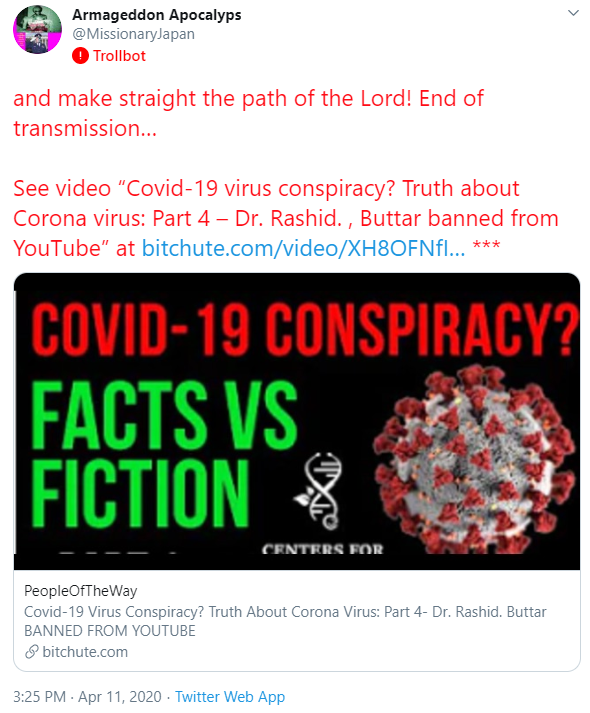 Once again, an account sharing a link to a COVID-19 conspiracy theory…