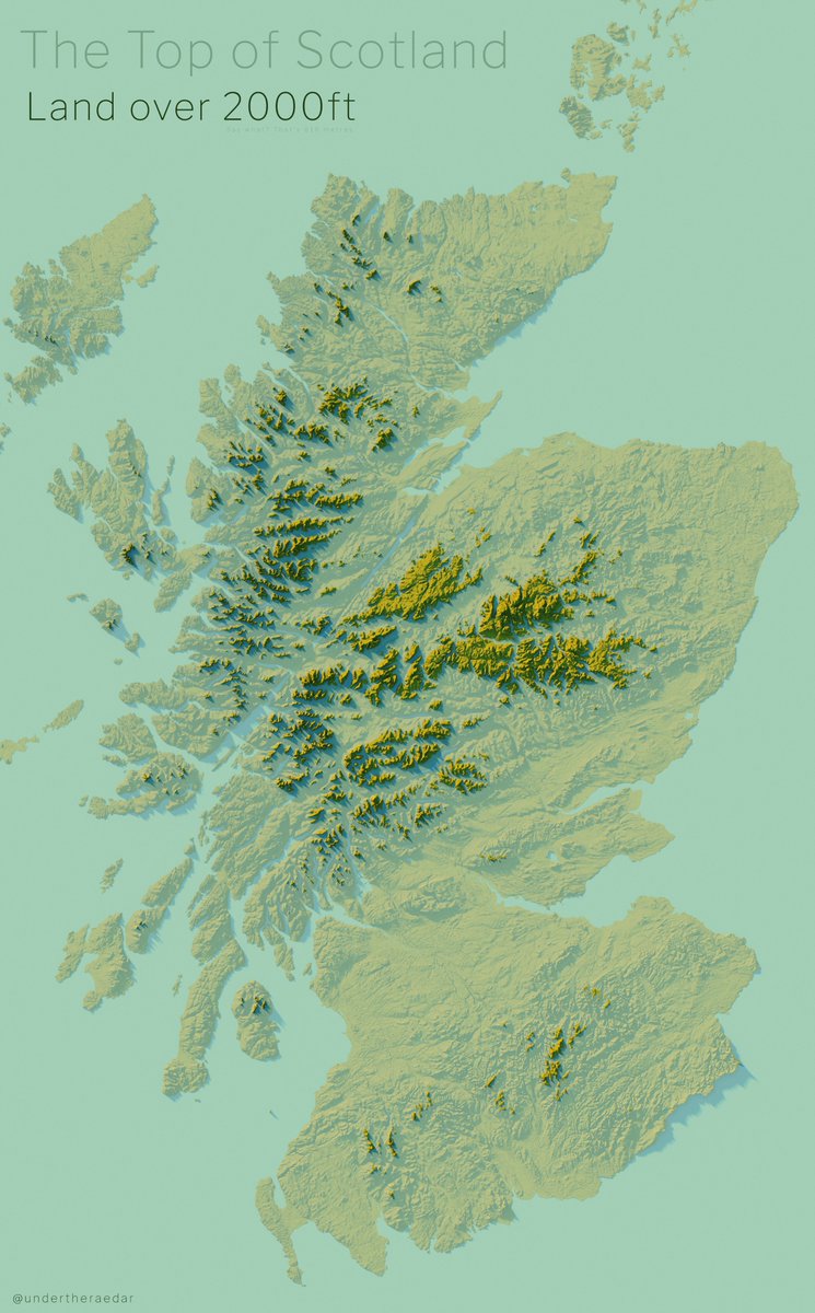 This is a map showing all land over 2,000ft in Scotland just because  @VictimOfMaths asked for it and because we need to know 'what's the longest distance you can walk above 2,000ft in the UK?' and suchlike