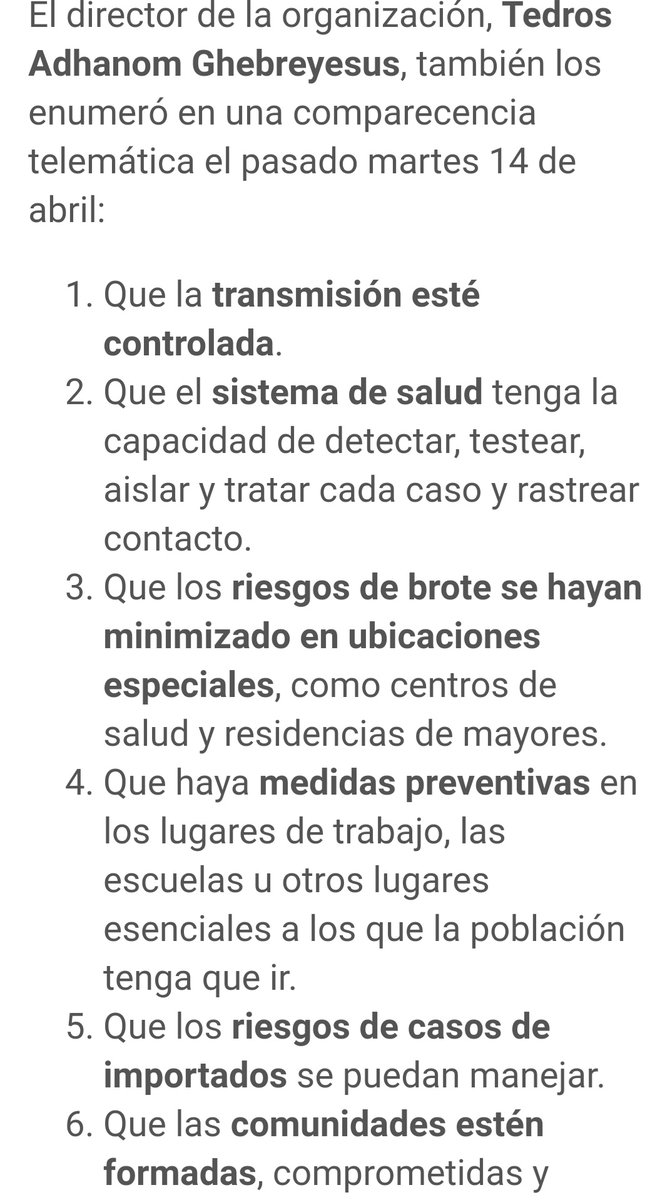 Aquí lo que dice la OMS  https://www.google.com/amp/s/www.perfil.com/amp/noticias/coronavirus/6-recomendaciones-de-oms-para-un-desconfinamiento-seguro-cuales-cumple-argentina.phtml