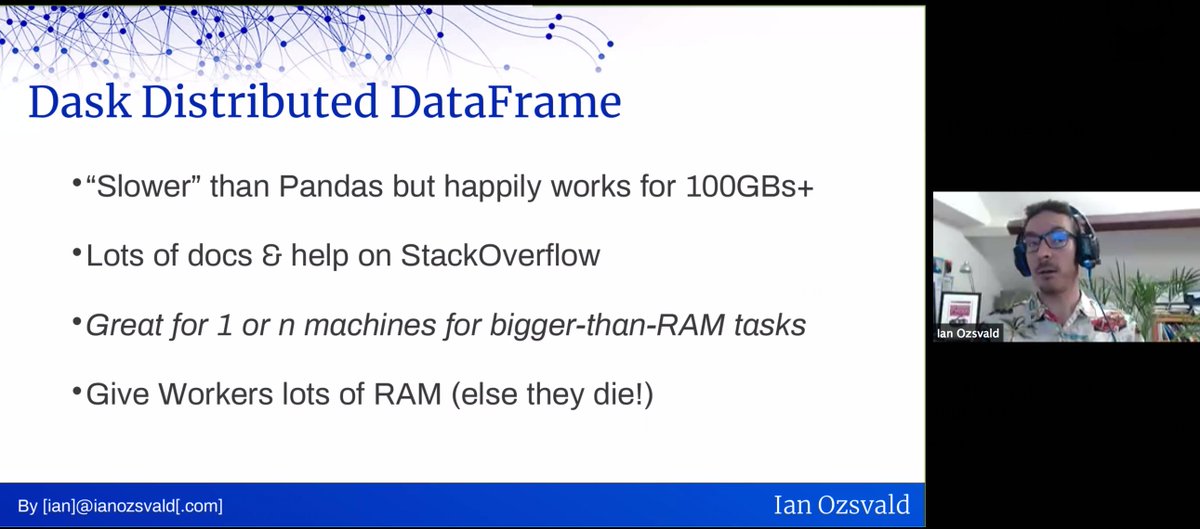 enricapq's tweet photo. When #Pandas get smelly?😀 #Dask, #Modin &amp; #Vaex with Ian @ianozsvald 🐍
#python #remotepythonpizza 🍕 #postcard https://t.co/G2yCU75wSK
