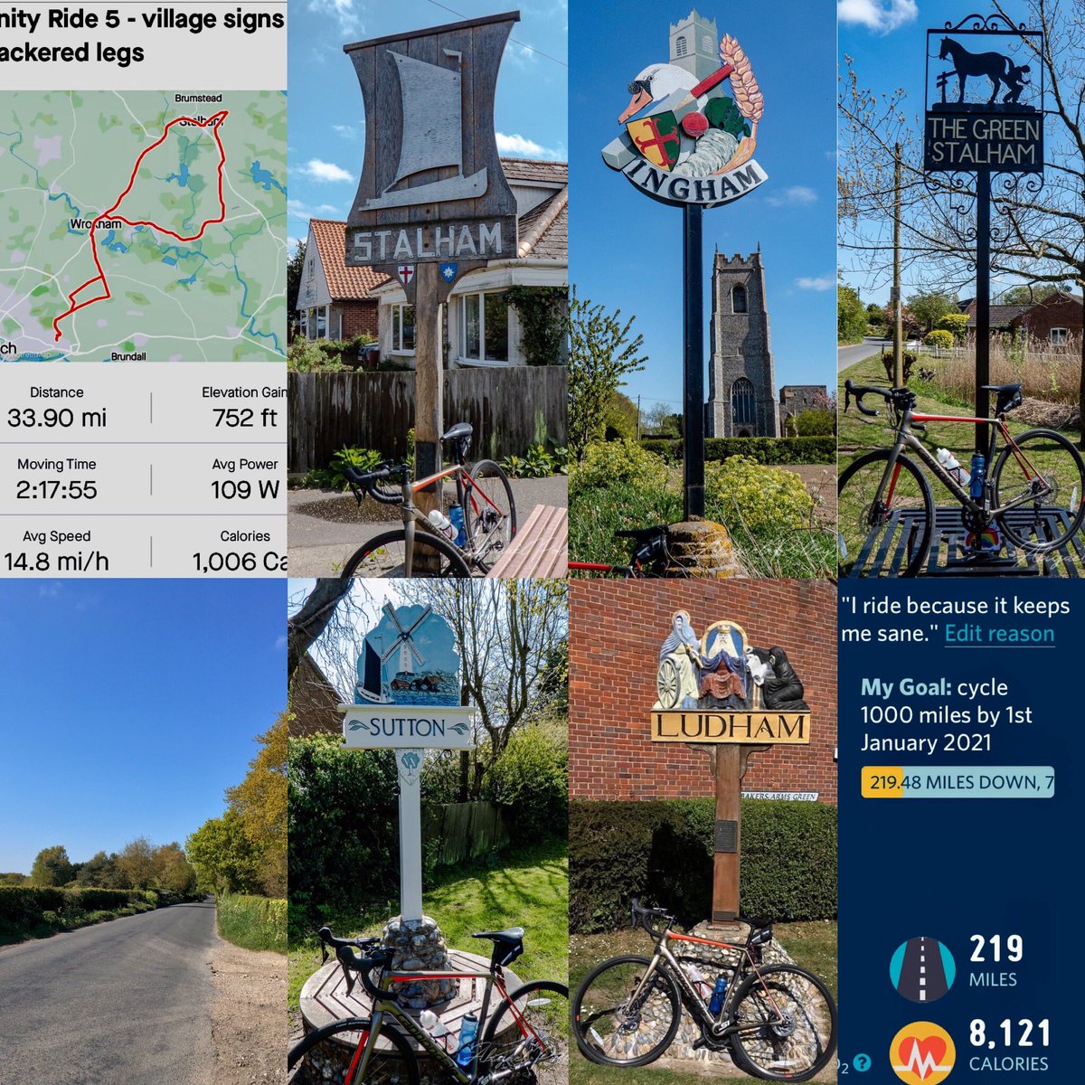 AbbiPolls's tweet photo. 36-miles added to current total of 210-miles #AbbisCycling4Charity #1year1000miles fundraising for @nnuhRT dept #Radiotherapy @NNUHCharity #Cancer #ColneyCentre #NHS #RadsExerciseOnLockdown @SCoRMembers #VillageSigns #HappySmileyRad https://t.co/SGGtdxxfVF https://t.co/NjK2E9kL3N