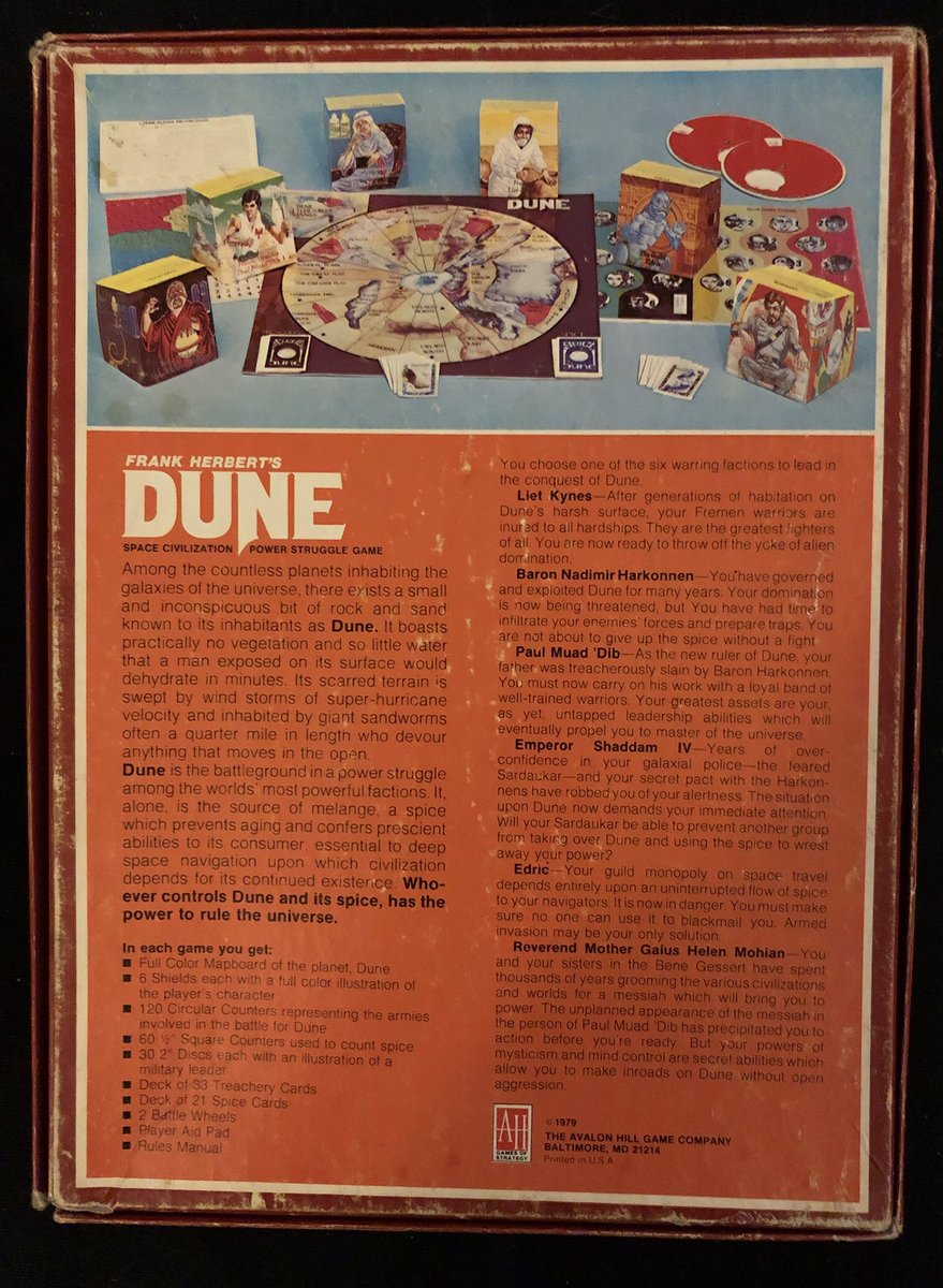 Today’s game is Avalon Hill’s Dune (1979). With a new Dune movie and RPG (from Modiphius) coming this year, it seems like the right time to talk about this classic boardgame.