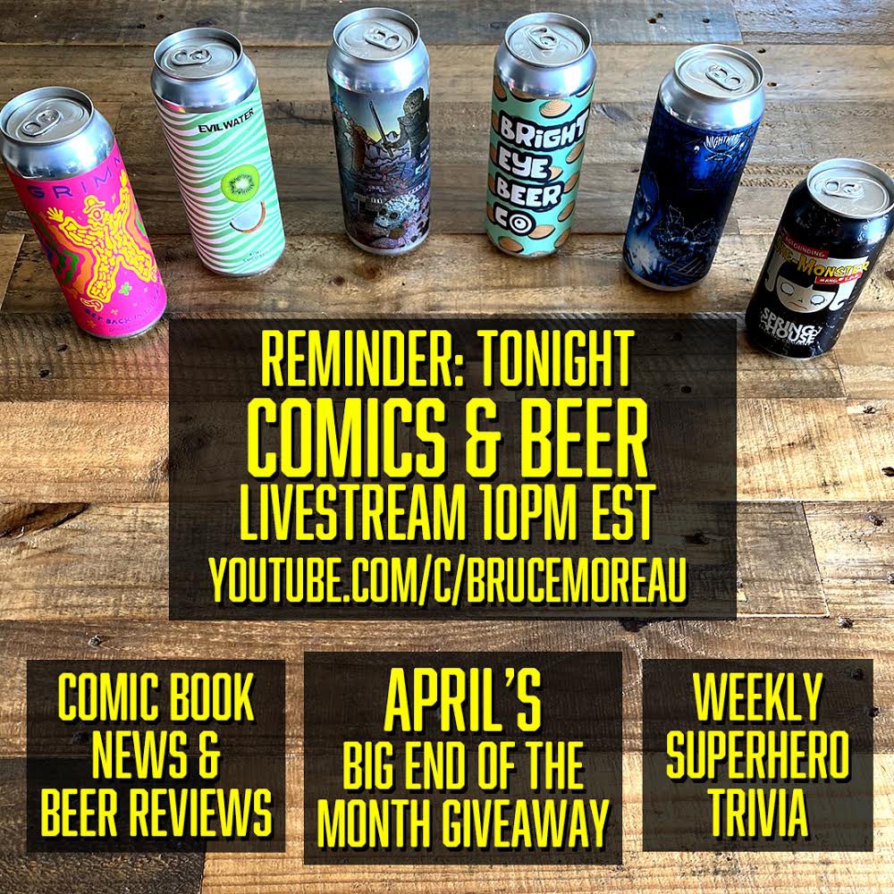 bruce_comics's tweet photo. WE ARE BACK TONIGHT at 10pm EST on our YouTube channel, link in the bio. Tonight is also our big April giveaway and we have teamed up @jerhaun this month and have some amazing gifts to giveaway. Make sure to be there! #giveaway #livestream #theredmother #youtube #comicsandbeer https://t.co/qmTFhzxQ2B