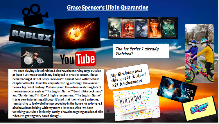 ps159q's tweet photo. This week, 324 &amp; 321 shared collages of their "Lives in Quarantine"! Though we cannot share our stories in person, it was great to be able to see what our 5th graders have been doing during this time! Check out what 324's been up to! @PS159_Q @A_Principal159Q https://t.co/YIXBpsU7QW
