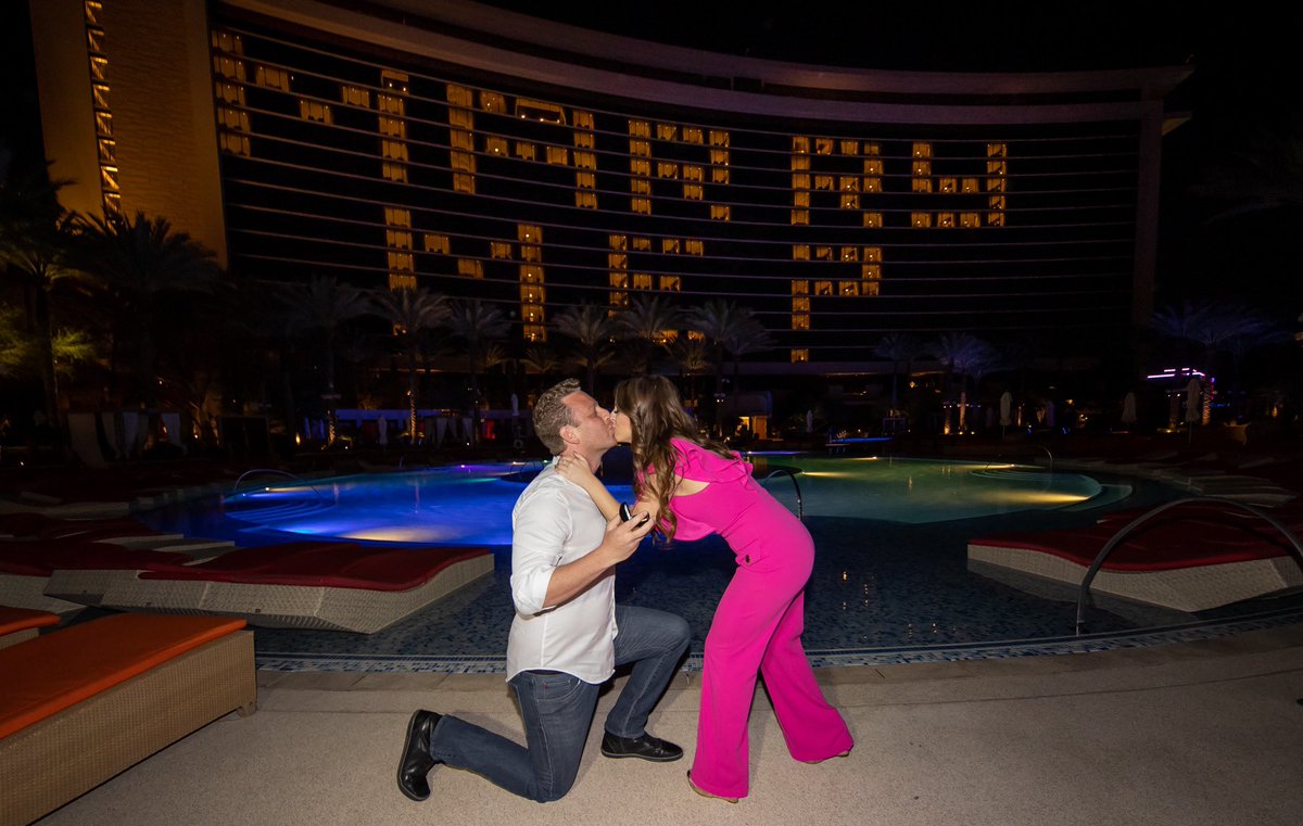 jillianlopeztv's tweet photo. Last night @KyleMarkman surprised me with what I thought was just a date. He blindfolded me and next thing I know I was standing at the Red Rock pool looking up at the rooms lit up from the hotel tower saying MARRY ME? And I said YES! Here’s to the next chapter! I love you, Kyle! https://t.co/elLZFhvZyT