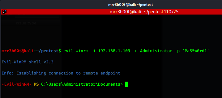 now we could jump straight into RDP but.... if someone is logged in they might notice so we can jump into WINRM :) and we haz admin access!