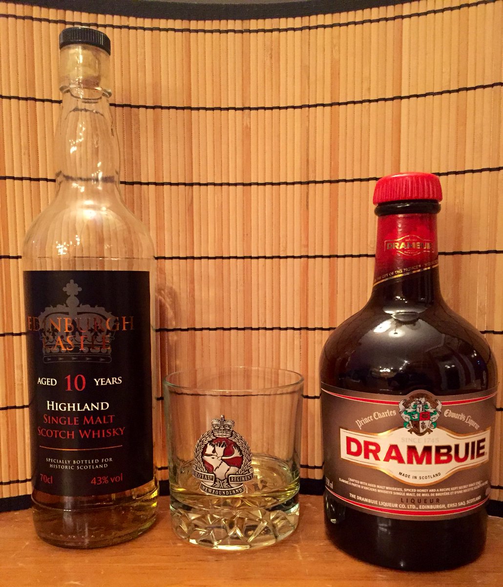 RNFLDRFamily's tweet photo. As the sun goes down it’s time to raise a glass to the Royal Nfld Regiment on its 225th birthday. The traditional drink poured at the annual birthday dinner is one part Drambuie and one part single malt scotch #Cheers #LestWeForget #RNR225 https://t.co/qnfa8j5nsO