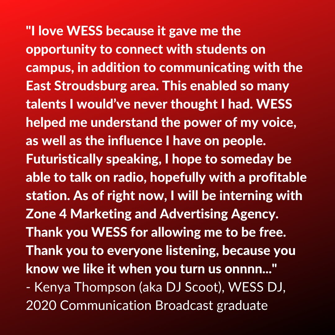 WessFmRadio's tweet photo. Everyone at WESS wishes the best of luck to our Spring 2020 graduates in their futures! ❤️

@KenyaAThompson
#WESSfam #2020grads https://t.co/wtk4ueXHJs