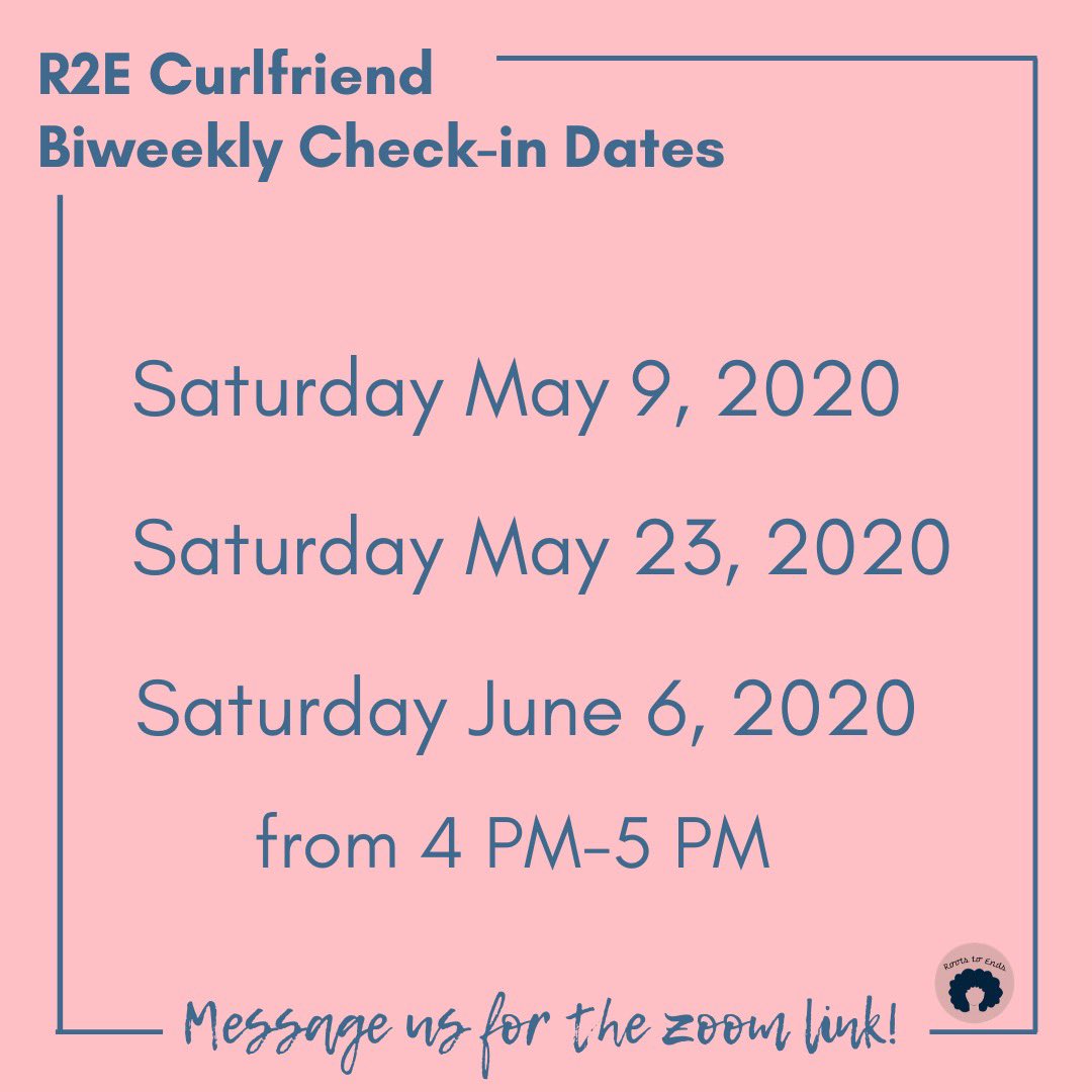 R2E_DePaul's tweet photo. PRESENTING: R2E Curlfriend Biweekly Check-ins✨✨ Starting May 9th,2020, we will be having zoom meetings for any curlfriend that wants to come talk and chill with the R2E e-board members!💗 #zoommeeting #curlfriends #quarantineandchill #quarantinelife https://t.co/Prk2qmxHn8