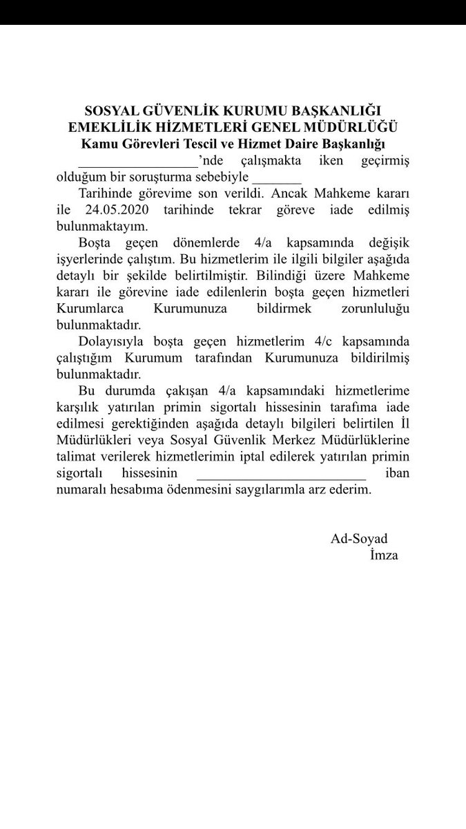 sosyalguvenlikh's tweet photo. İade olan KHK’lı kamu görevlileri ile ilgili 4/a lı ve 4/b li çalışmaları olanlar ile ilgili olarak Emekli Sandığı’na tabi olacakları ve geriye dönük özlük hakları iade edileceğinden, çakışma durumunda SGK ya verilecek dilekçe ekte sunulmuştur.
#KHK #İade #SGK https://t.co/ysRL46dxqD