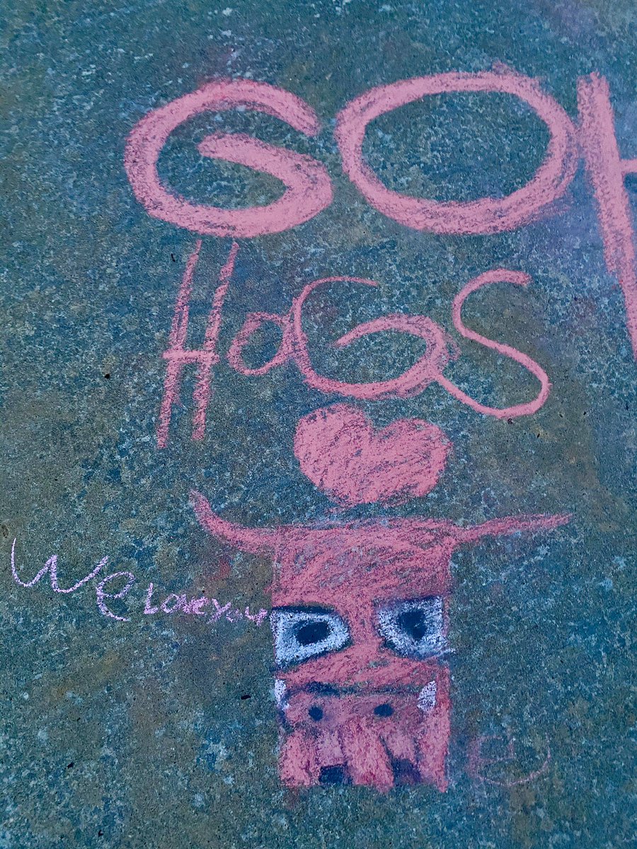 LaurieMiesner's tweet photo. My 6 year old daughter Linden wanted to submit a chalk drawing for the contest too! Wooo Pig Weekend Sidewalk Chalk Art Contest!! ❤️🐗 #wooopigweekend #sidewalkchalk #artcontest #ArkRazorbacks @ArkRazorbacks https://t.co/CgBULCUTs0