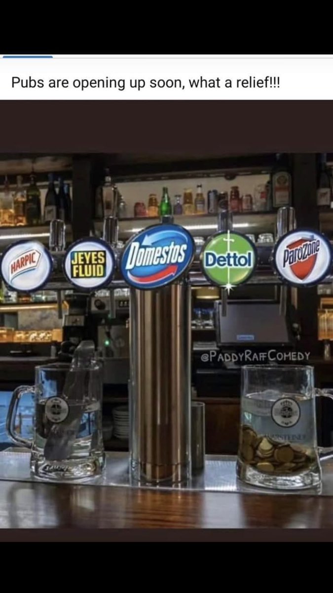 NRA_History's tweet photo. @realDonaldTrump Thanks for your advice Mr President...UK pubs are getting ready for our daily dose of disinfectant! https://t.co/XzkNx4j1W7