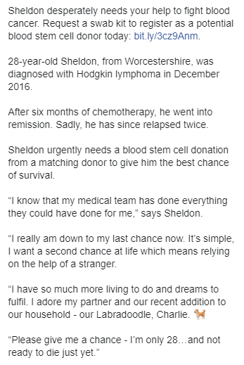 qu1ncey's tweet photo. Could you be the perfect match for #Sheldon, or someone else in need?๐
If youโre 17-55 and in general good health, request a swab kit to register as a potential lifesaver today: https://t.co/gDNYL8HCxO
#SwabforSheldon
OP: https://t.co/FwzbJjrVwF
@Sheridansmith1 @thismorning https://t.co/Et1cJlh0Mp