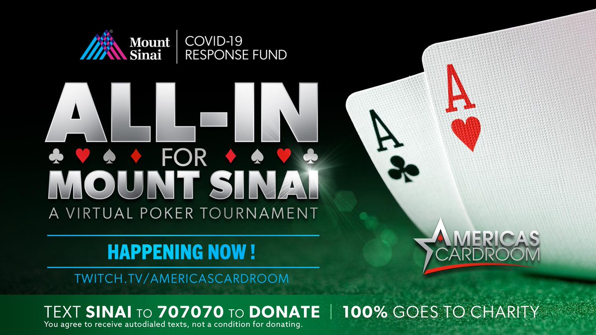 ModMustangs's tweet image. The ALL-IN for @MountSinaiNYC virtual poker tournament with Discovery CEO David Zaslav, @MIKEFINNEGAN999, and many more is happening right now! Stream here ➡️bit.ly/2xWCoY0