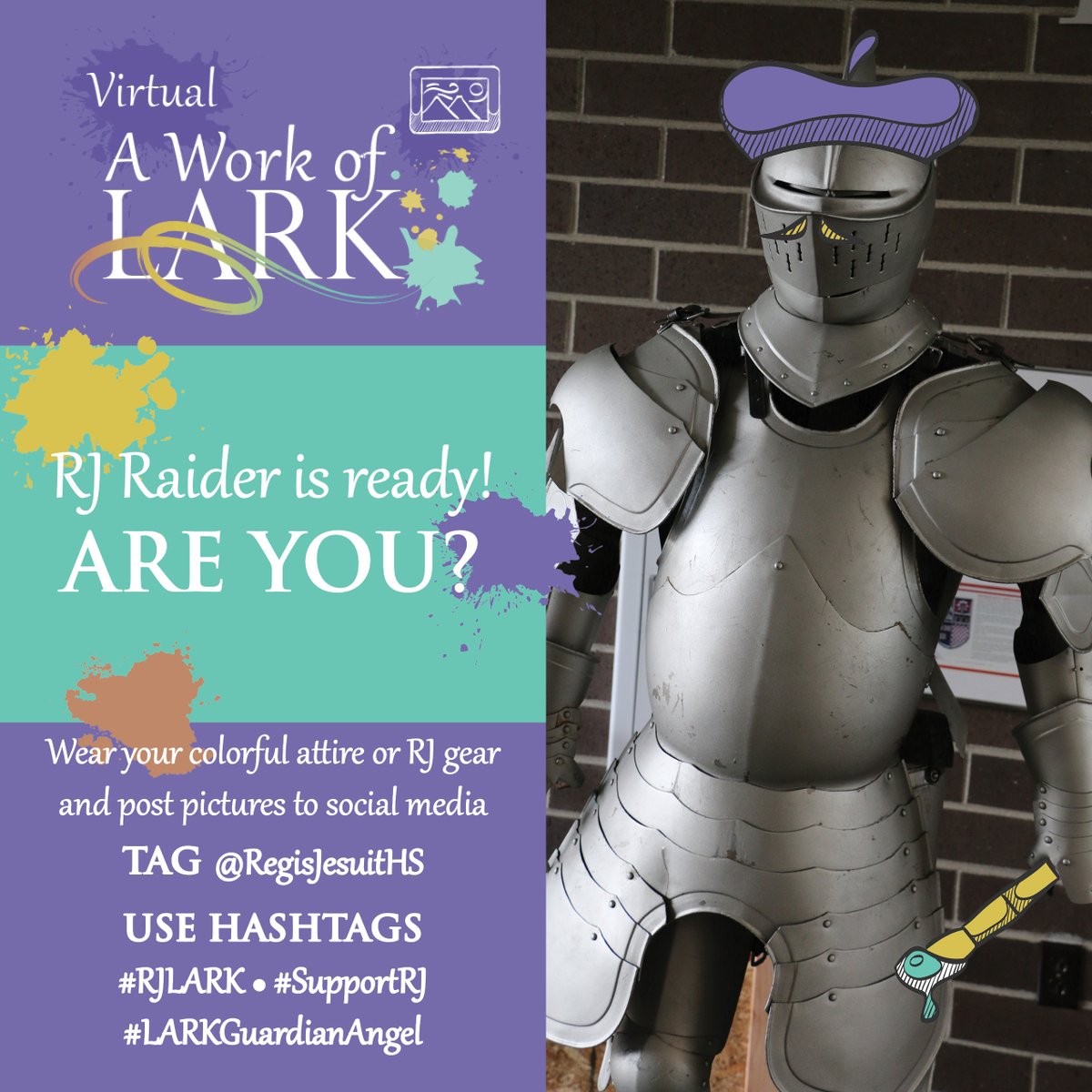 RegisJesuitHS's tweet image. RJ Raider will be tuning in to the first-ever virtual LARK tonight! Don't miss your chance to participate in this historic event. Get LARK-ready and post your pics to social media tagging us and using the hashtags #RJLARK #SupportRJ #LARKGuardianAngel
