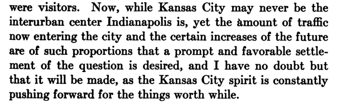 Woods is indicating that as impressive as KC is, Indianapolis is a much more prominent center for interurban passenger rail