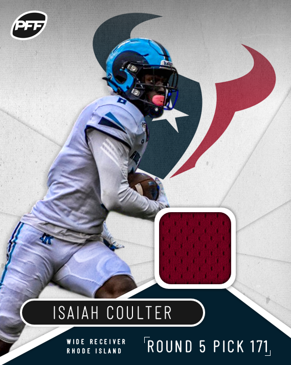 PFF's tweet photo. With the 171st overall selection in the 2020 NFL Draft, the Houston Texans select...

Isaiah Coulter, WR, Rhode Island https://t.co/PAyA4CzMUn