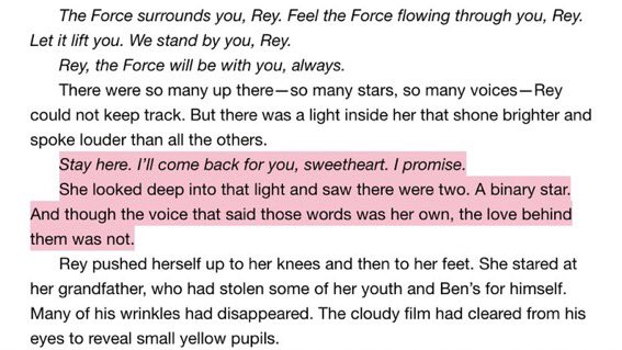 TIN FOIL TIMEAs much as the junior novel is ooc and ignores canon, it gave us the missing piece for the Exegol/WBW scene. In Rae’s novel, i was totally puzzled on why Rey/Ben couldn’t sense each other if she accessed the wbw & the pit was a vergence.I think this is how:  https://twitter.com/bensoloalive/status/1254118775093370881