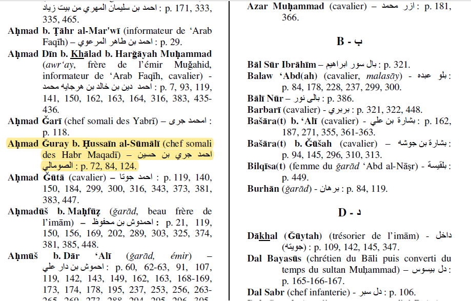 Ahmed Gurey was Habar Makador of the Samaroon, the only copy of the Futuh not based on an Amharic/French or forged Egyptian copy was the text used to write the History of Gujrat, which states, Ahmed Gurey and his Dir soldiers captured Habasha and sold them to Muslim Indian states