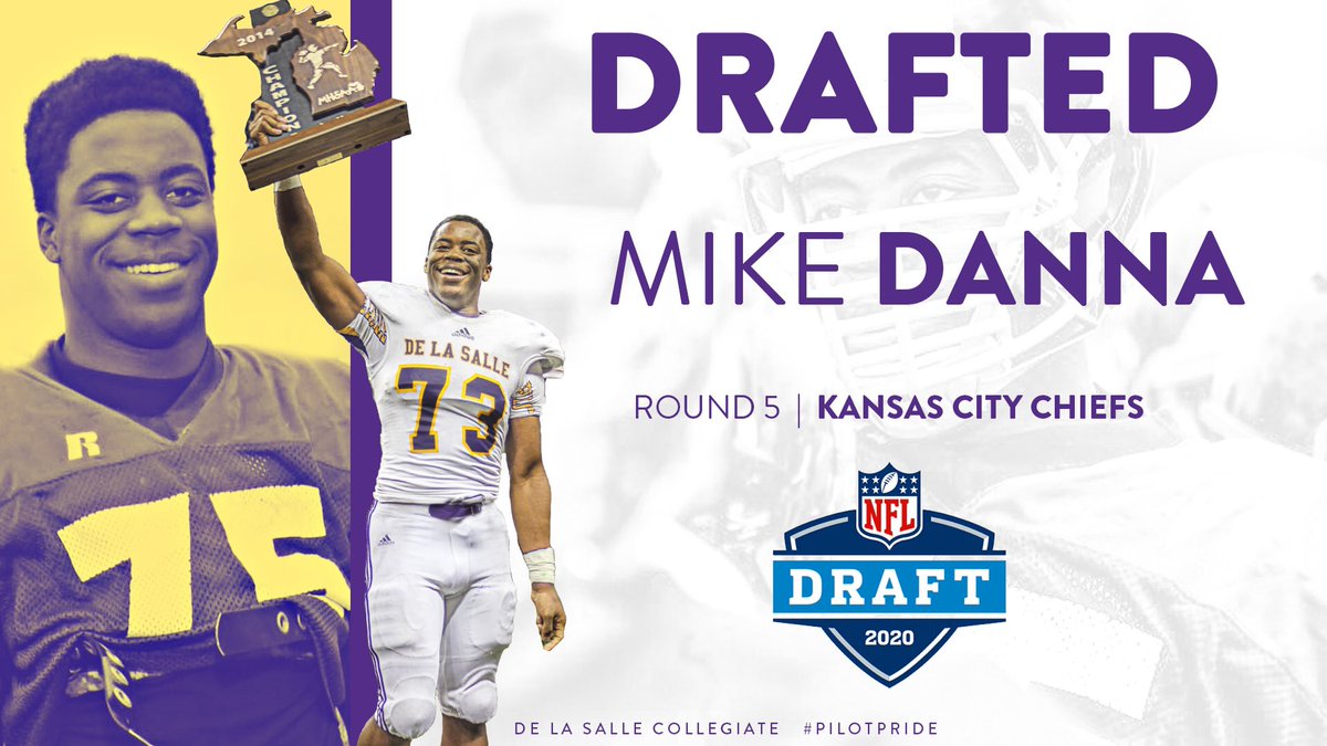 DLSPilotsAlumni's tweet photo. With the 177th pick in the 2020 NFL Draft, the Kansas City Chiefs have drafted Mike Danna. @M_Danna4 is a 2015 graduate of @delasallehs. Story to come soon. #PilotPride #GoPilots https://t.co/w5p5nZukeS