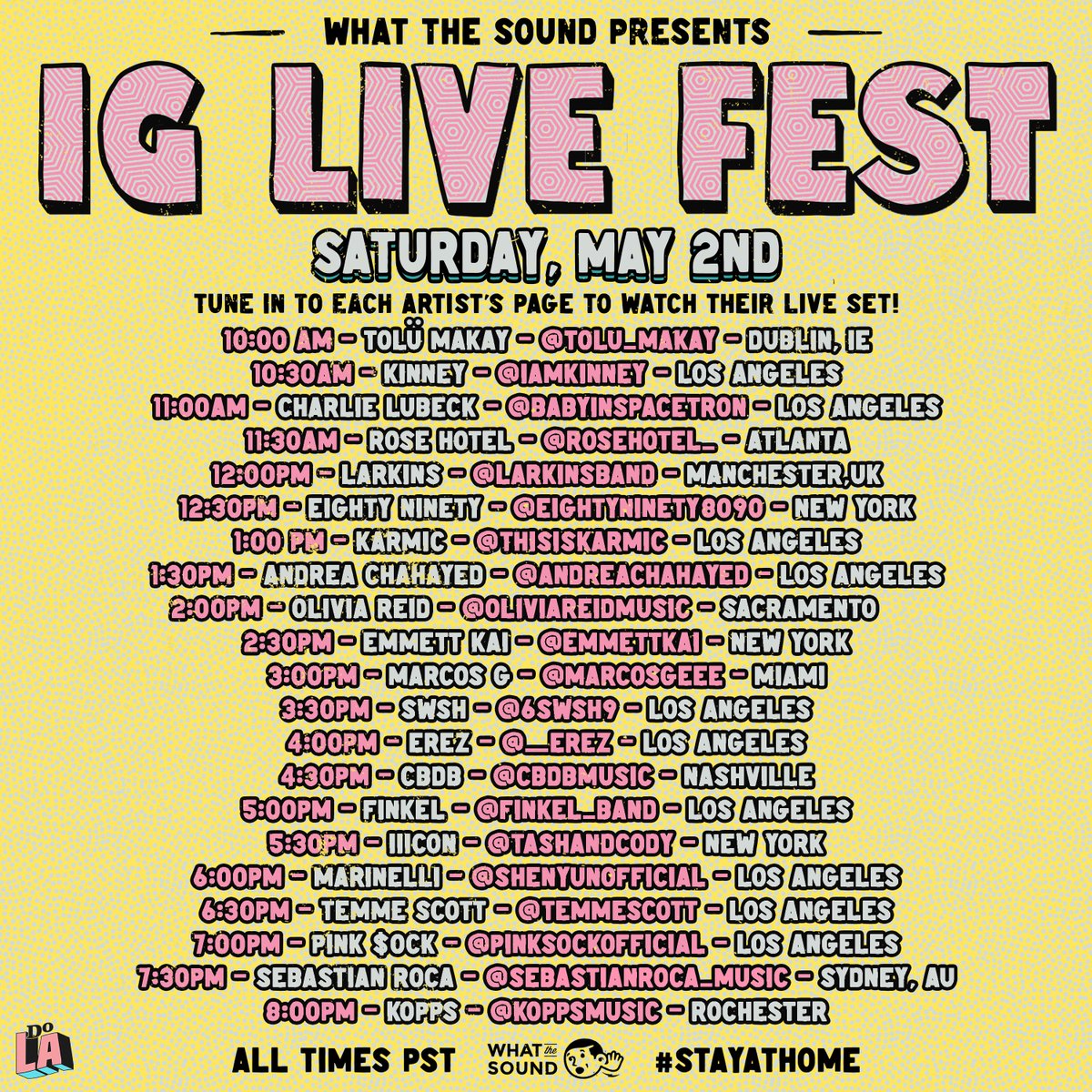 WhatTheSound's tweet image. We're back! With another #IGLIVEFEST ft. 42 artists from around the world who we are excited about. Be sure to tune in on @instagram!! #WHATTHESOUND #STAYATHOME #DOSTUFFATHOME