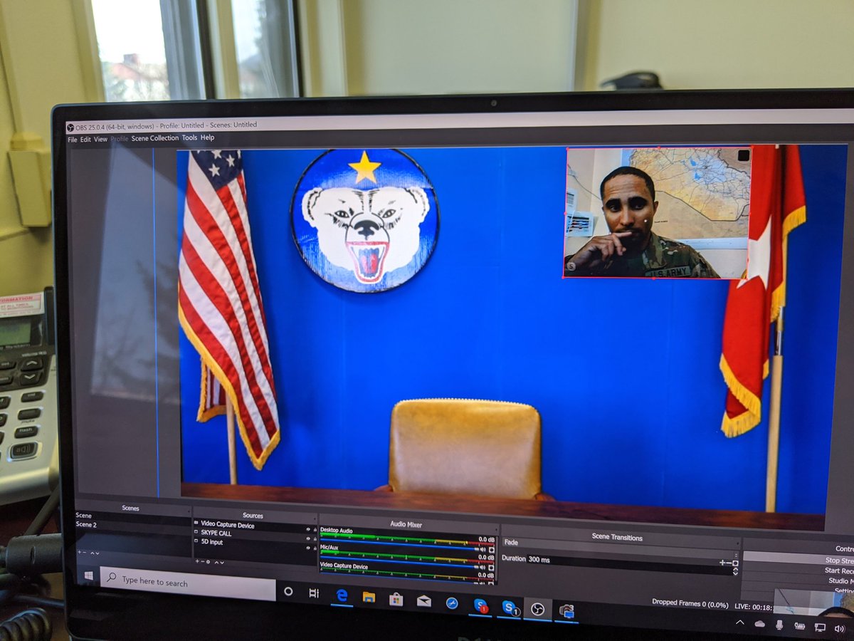 usarakPAO's tweet photo. Set up a small studio in my office and tested out OBS with Skype and Facebook. Doing a live stream on Tuesday for the USARAK CG and 1/25 SBCT CDR in Iraq. I appreciate all the Lessons Learned from our PAO community. https://t.co/kDwZjaJ3ox