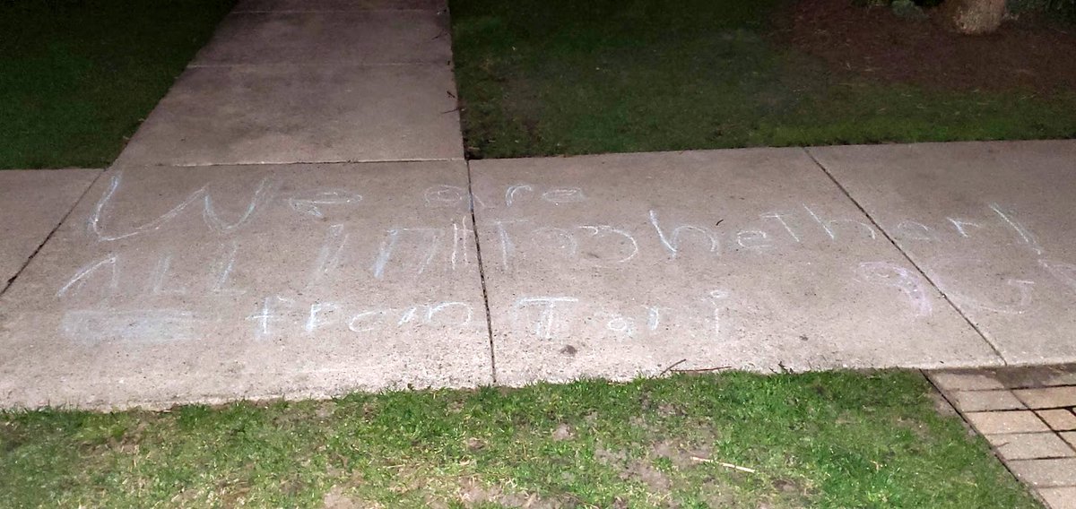 When shelter in place orders were extended, I found this on my sidewalk, courtesy of one of my 10-year-old son’s friends and neighbor: 8/