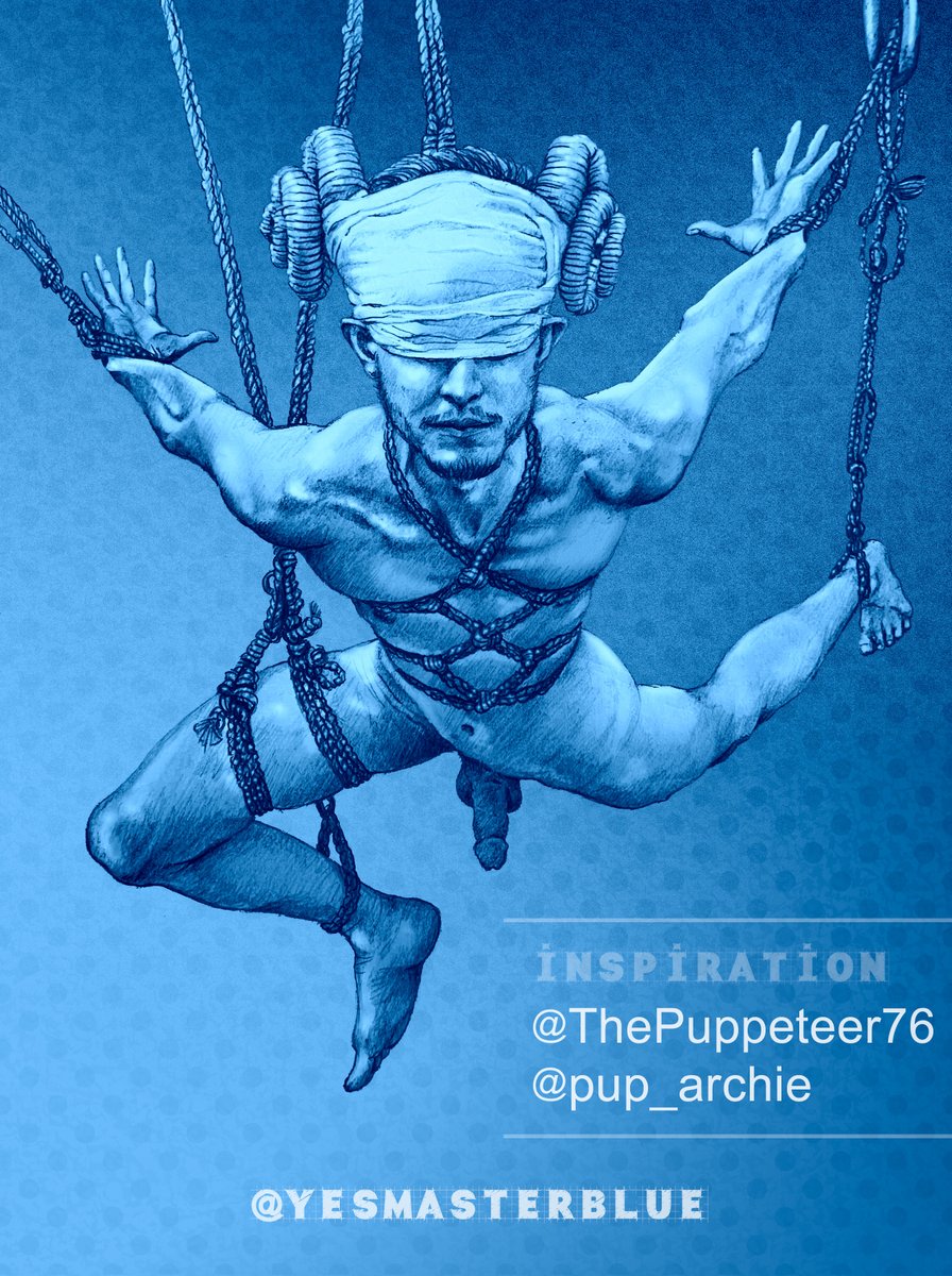 YesMasterBlue's tweet photo. Drew one of my favorite images by @ThePuppeteer76.  
Model: @pup_archie

A great detail that I didn't notice until I was illustrating, the satyr horns are made of rope too.

 #bdsm #illustration #bdsminspiration #shibari https://t.co/iWzz8v26Gi