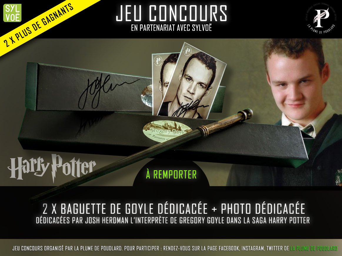 LaPlumePoudlard's tweet photo. [JEU CONCOURS]

Tentez de remporter une baguette dédicacée par Josh Herdman, interprète de Grégory Goyle ! ✨

Pour participer : 
RT + follow @LaPlumePoudlard et répondez à la question : Que ferait Josh Herdman si il avait une baguette ? 
Réponse ici : https://t.co/SWEc1DoC8p https://t.co/4hkI2QToYr