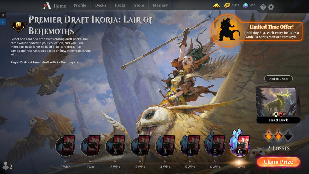 SAMagicians's tweet photo. Keeping the good vibes going, @BSperry25 goes 7-2 during his #MTGIKO premier draft with this sweet Boros deck. Good to know our skills still apply to draft with people! #MTGIkoria #MTGArena #Ikoria #MtG #MagicTheGathering https://t.co/KNxwpEYoFM