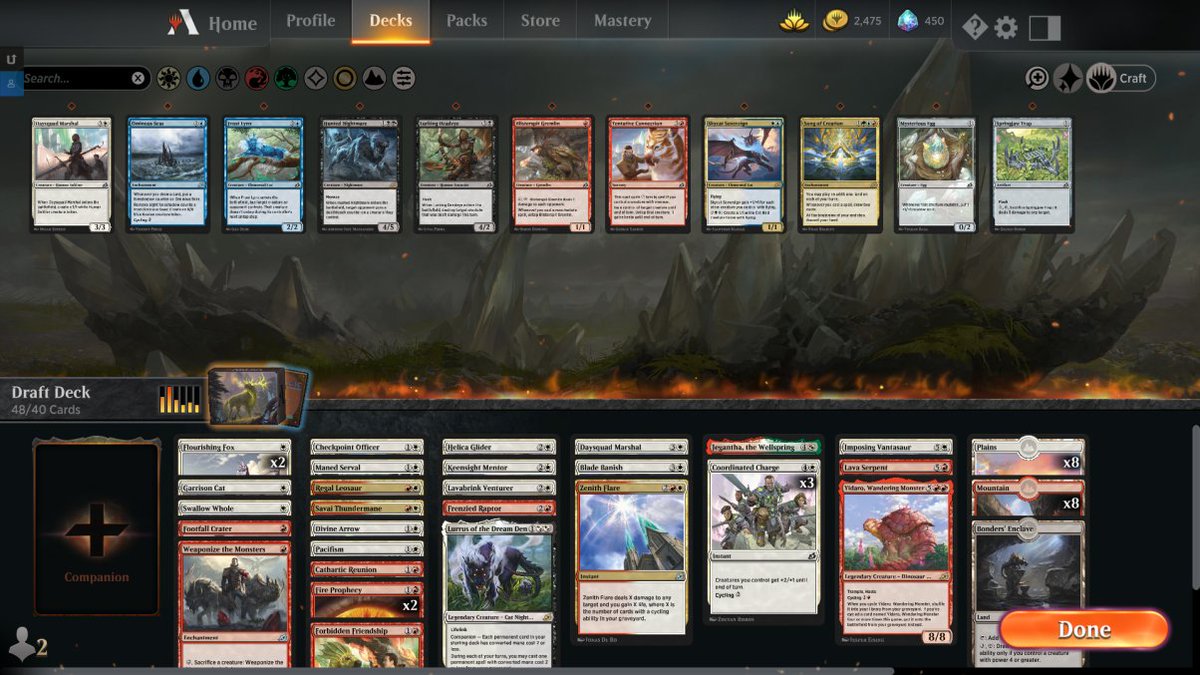 SAMagicians's tweet photo. Keeping the good vibes going, @BSperry25 goes 7-2 during his #MTGIKO premier draft with this sweet Boros deck. Good to know our skills still apply to draft with people! #MTGIkoria #MTGArena #Ikoria #MtG #MagicTheGathering https://t.co/KNxwpEYoFM