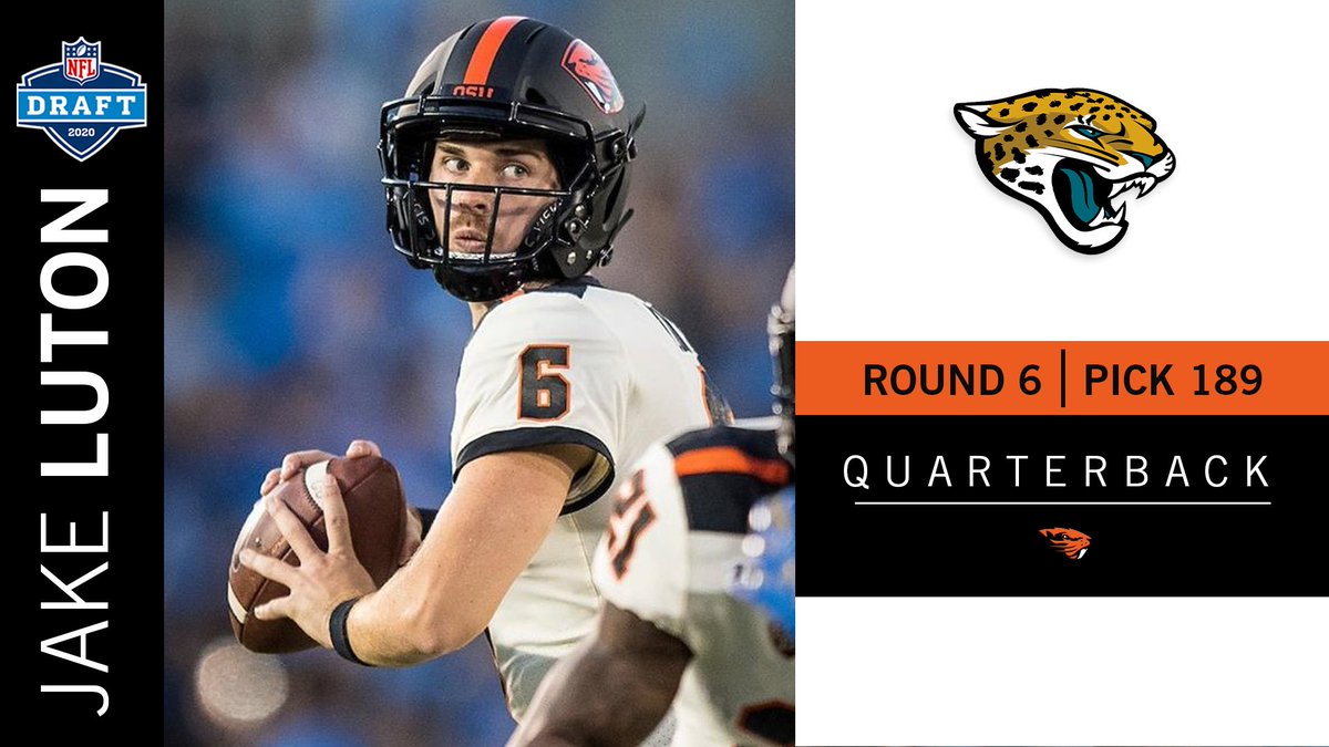 Pac12Network's tweet photo. First Beav drafted since 2017! 🏈

@BeaverFootball QB Jake Luton is heading to the @Jaguars. https://t.co/DZ7nqWyLt7