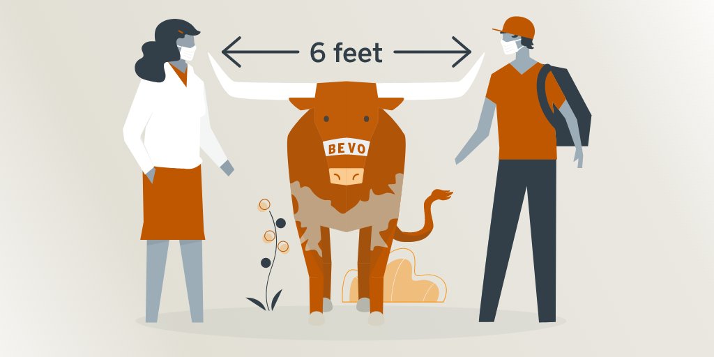 UTAustin's tweet image. Longhorns, do your part, social distance and follow all public health guidelines 🤘

Together, we can slow the spread of COVID-19 and flatten the curve 😷

Find the latest information on campus operations, social distancing and preventative measures at: coronavirus.utexas.edu