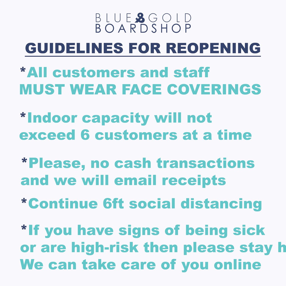 We’re opening back up. Please keep it safe. Opening isn’t a ticket to pretend the situation isn’t serious. We’re processing online orders for delivery and curbside so please take advantage of that before heading to the shop. We miss you but we want to keep our community safe.