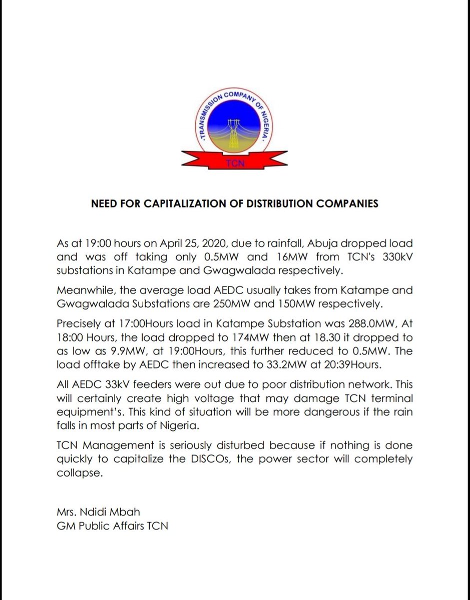 TCN_NIGERIA's tweet image. NEED FOR CAPITALIZATION OF DISTRIBUTION COMPANIES