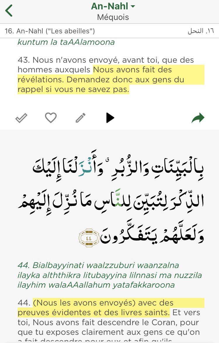 Les passages ici sont clairs. De plus, dans les sourates 10:94 et 16:43-44 si nos livres sont falsifiés, pourquoi Allah vous renverraient vers des gens qui sont dans l’erreur avec des livres falsifiés ?
