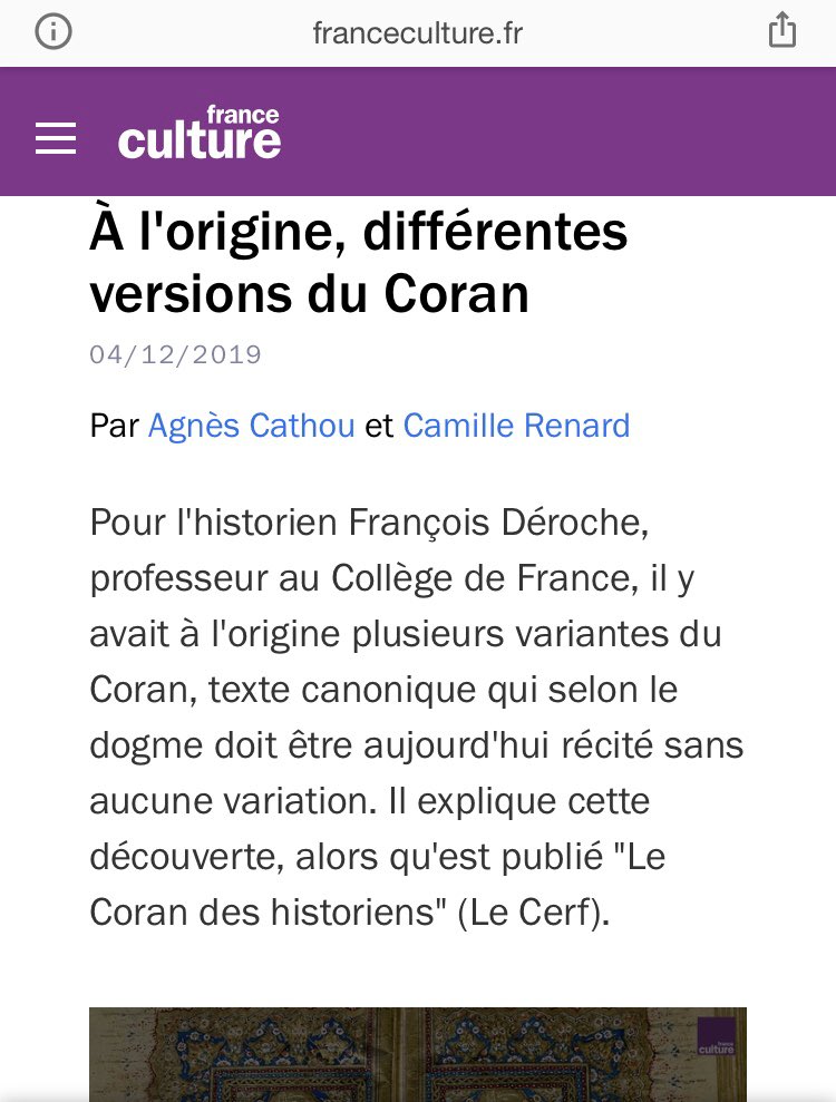 Médiapart, Slate, France Culture etc... parlent de plusieurs versions du Coran.