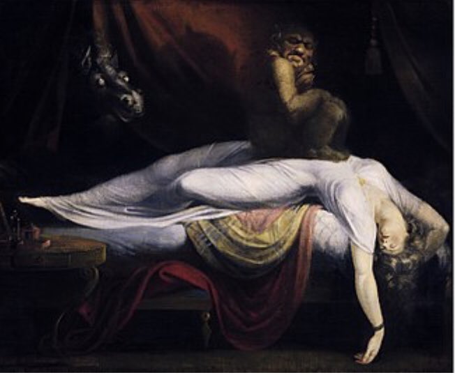 JCarracci's tweet photo. @JANUSZCZAK Ever have that one where you feel paralysed like something is sitting on top of you? 😨 (The Nightmare - Henry Fuseli) https://t.co/HZg5qX2z2D