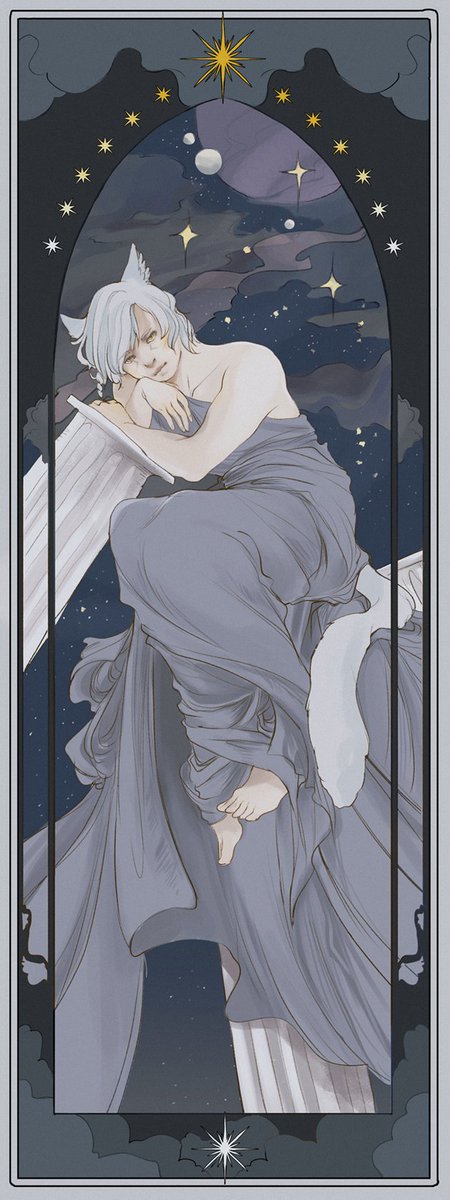 a very specific commission in the style of Times of Day by Mucha, for @kohatayuun ! I had fun doing something different with this one 