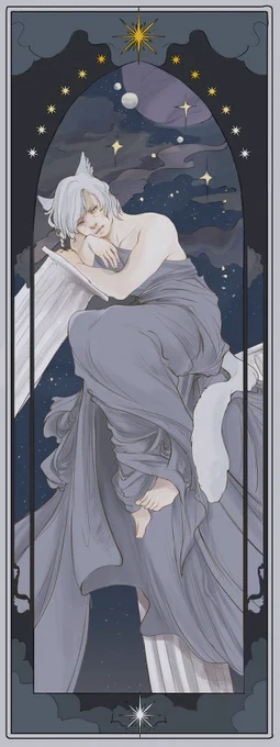 a very specific commission in the style of Times of Day by Mucha, for @kohatayuun ! I had fun doing something different with this one 